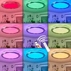 hofstein Plafonnier Lisei LED Blanc, 1 lumière, Télécommandes, Changeur de couleurs