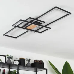 Lampes En Bois-hofstein Plafonnier Longos LED Brun, Couleur bois, Noir, 1 lumière