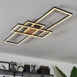 Lampes En Bois-hofstein Plafonnier Longos LED Brun, Couleur bois, Noir, 1 lumière