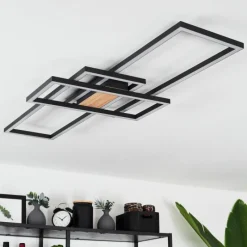 Lampes En Bois-hofstein Plafonnier Longos LED Brun, Couleur bois, Noir, 1 lumière