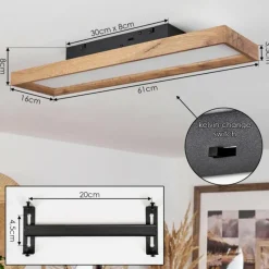 Luminaires Scandinaves-hofstein Plafonnier Longvic LED Brun, Couleur bois, Noir, 1 lumière