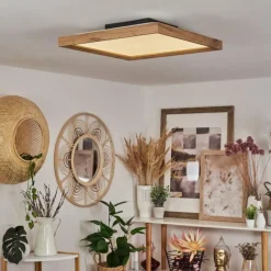 Luminaires Scandinaves-hofstein Plafonnier Longvic LED Brun, Couleur bois, Noir, 1 lumière