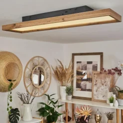 Luminaires Scandinaves-hofstein Plafonnier Longvic LED Brun, Couleur bois, Noir, 1 lumière