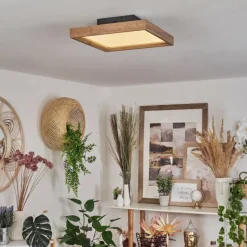 Luminaires Scandinaves-hofstein Plafonnier Longvic LED Brun, Couleur bois, Noir, 1 lumière