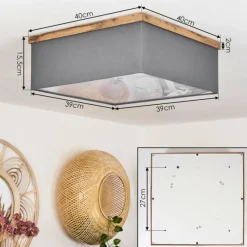 Lampes En Tissu-hofstein Plafonnier Lure Brun, Couleur bois, Noir, 3 lumières