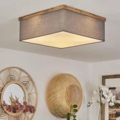 Lampes En Tissu-hofstein Plafonnier Lure Brun, Couleur bois, Noir, 3 lumières