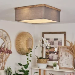 Lampes En Tissu-hofstein Plafonnier Lure Brun, Couleur bois, Noir, 3 lumières