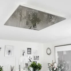 hofstein Plafonnier Madrier LED Nickel mat, Blanc, 1 lumière, Télécommandes