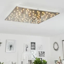 hofstein Plafonnier Madrier LED Nickel mat, Blanc, 1 lumière, Télécommandes