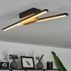 hofstein Plafonnier Meiral LED Bois clair, Noir, 2 lumières