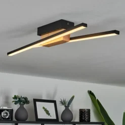 hofstein Plafonnier Meiral LED Bois clair, Noir, 2 lumières