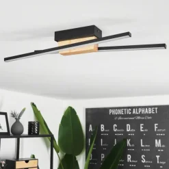 hofstein Plafonnier Meiral LED Bois clair, Noir, 2 lumières