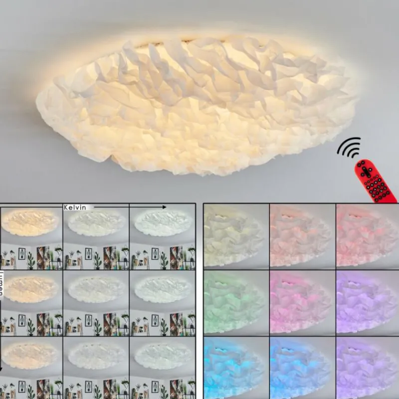Lampes En Tissu-hofstein Plafonnier Messejana LED Blanc, 1 lumière, Télécommandes, Changeur de couleurs
