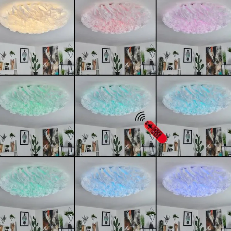 Lampes En Tissu-hofstein Plafonnier Messejana LED Blanc, 1 lumière, Télécommandes, Changeur de couleurs