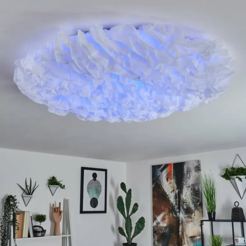 Lampes En Tissu-hofstein Plafonnier Messejana LED Blanc, 1 lumière, Télécommandes, Changeur de couleurs