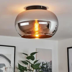 Suspension Verre Fumé-hofstein Plafonnier Molloy Chrome, Fumé, 1 lumière