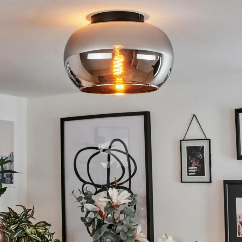 Suspension Verre Fumé-hofstein Plafonnier Molloy Chrome, Fumé, 1 lumière