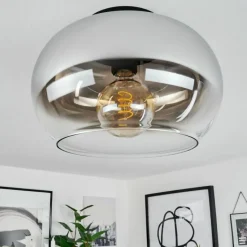 Suspension Verre Fumé-hofstein Plafonnier Molloy Chrome, Clair, Fumé, 1 lumière