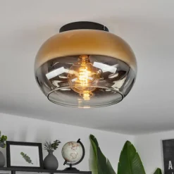 Lampes Dorées-hofstein Plafonnier Molloy Or, Clair, Fumé, 1 lumière