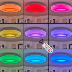 hofstein Plafonnier Monfebres LED Argenté, Blanc, 1 lumière, Télécommandes, Changeur de couleurs