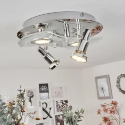 hofstein Plafonnier Morges LED Chrome, Blanc, 4 lumières