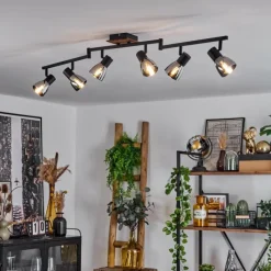 Suspension Verre Fumé-hofstein Plafonnier Murianette Écru, Noir, 6 lumières