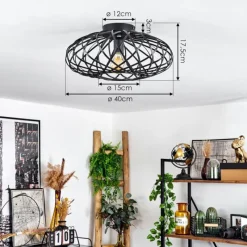 Lampes Vintages & Rétros-hofstein Plafonnier Oravi Noir, 1 lumière