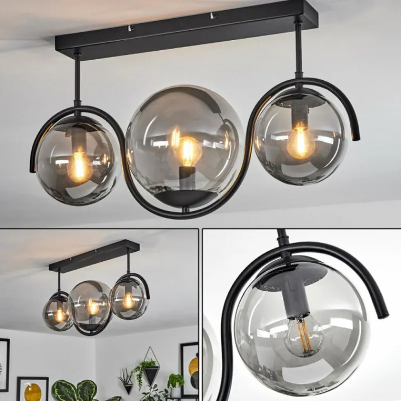 Suspension Verre Fumé-hofstein Plafonnier Orieux Noir, 3 lumières