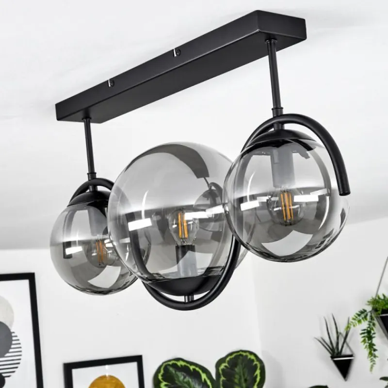 Suspension Verre Fumé-hofstein Plafonnier Orieux Noir, 3 lumières