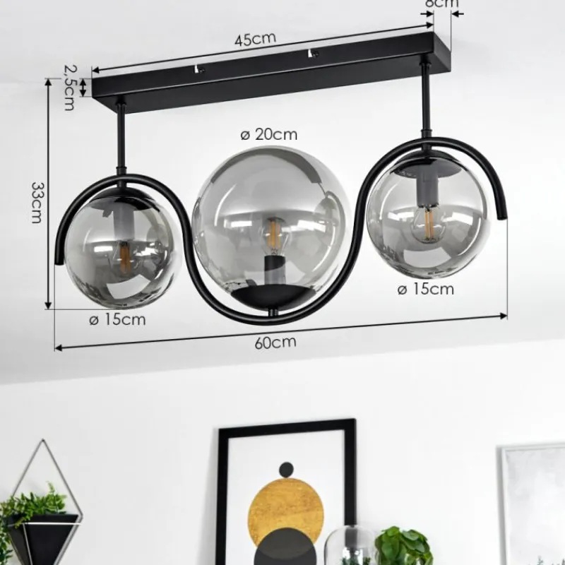 Suspension Verre Fumé-hofstein Plafonnier Orieux Noir, 3 lumières