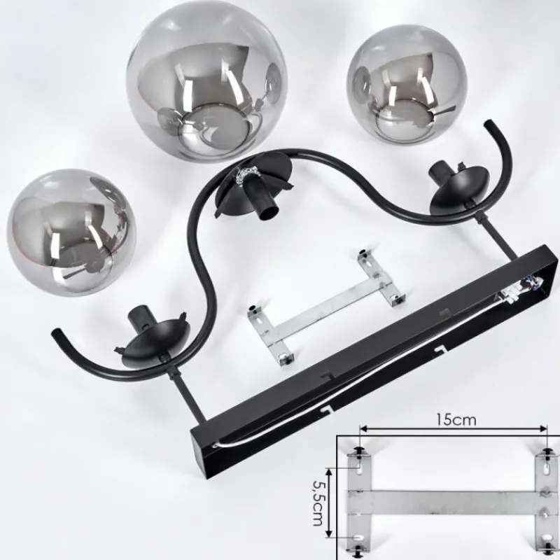 Suspension Verre Fumé-hofstein Plafonnier Orieux Noir, 3 lumières