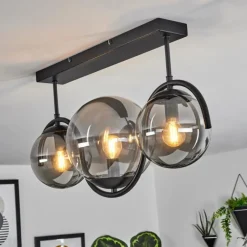 Suspension Verre Fumé-hofstein Plafonnier Orieux Noir, 3 lumières