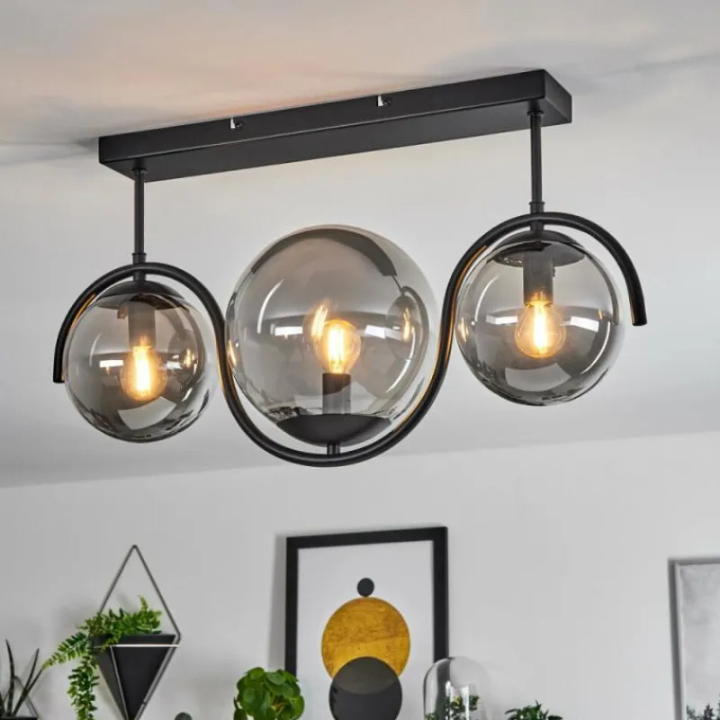 Suspension Verre Fumé-hofstein Plafonnier Orieux Noir, 3 lumières