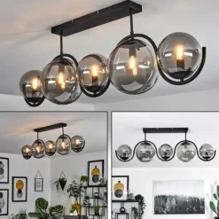 Suspension Verre Fumé-hofstein Plafonnier Orieux Noir, 5 lumières