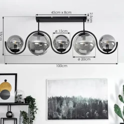 Suspension Verre Fumé-hofstein Plafonnier Orieux Noir, 5 lumières