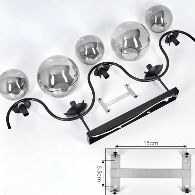 Suspension Verre Fumé-hofstein Plafonnier Orieux Noir, 5 lumières