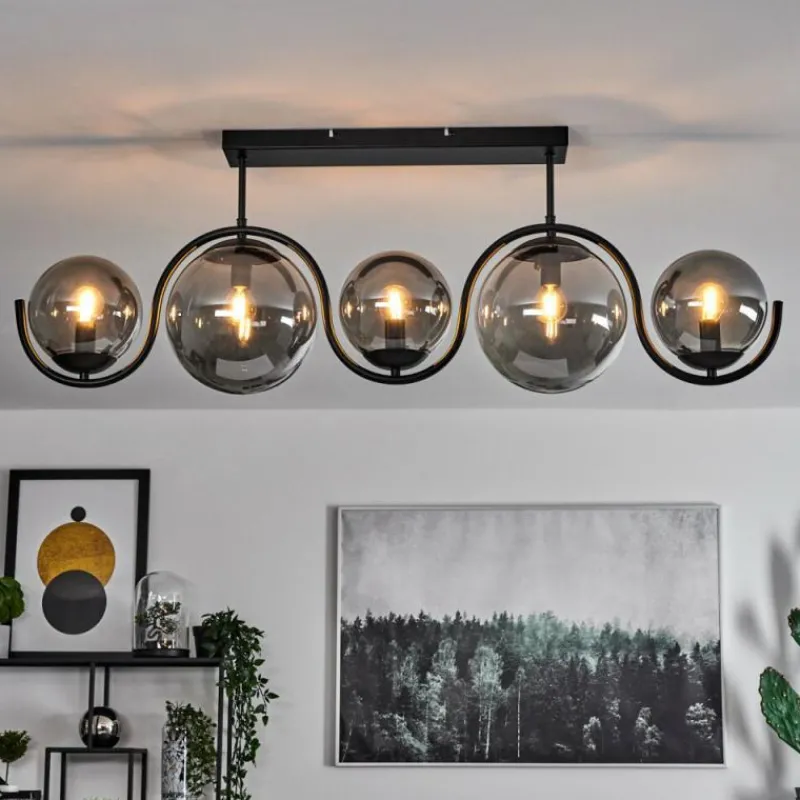 Suspension Verre Fumé-hofstein Plafonnier Orieux Noir, 5 lumières