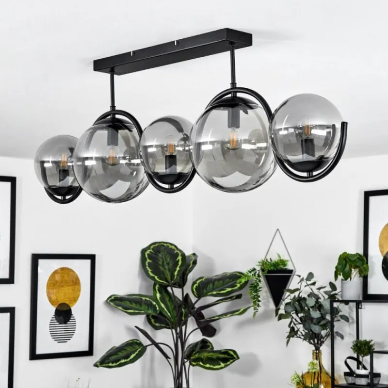 Suspension Verre Fumé-hofstein Plafonnier Orieux Noir, 5 lumières