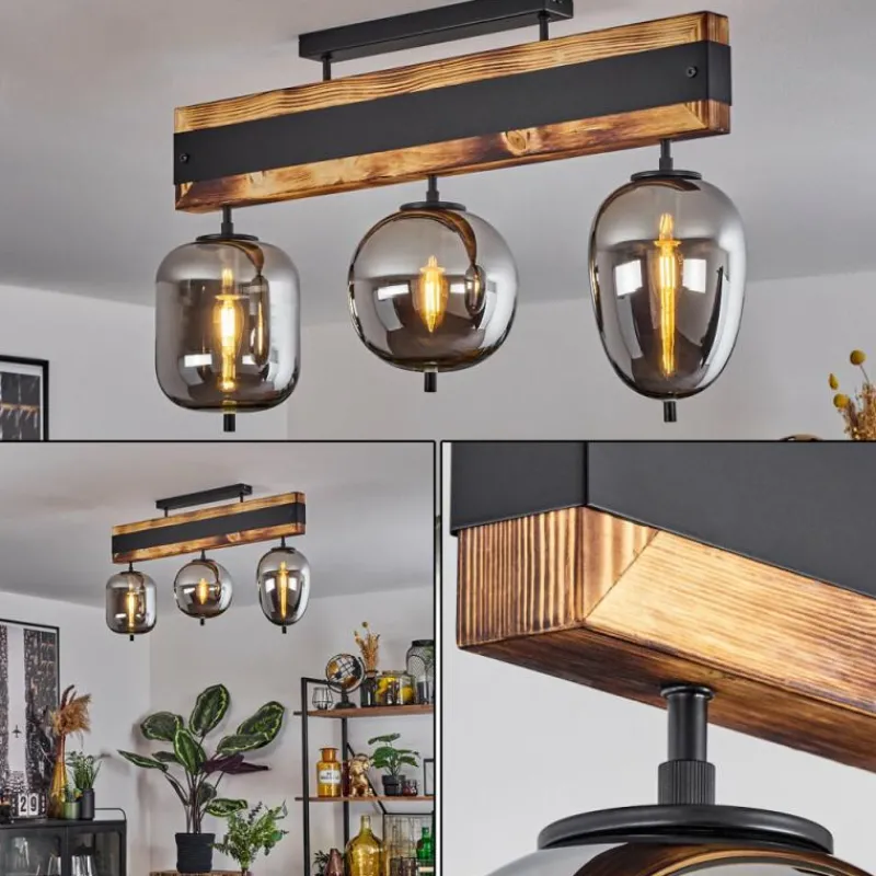 Suspension Verre Fumé-hofstein Plafonnier Pedreles Écru, Noir, 3 lumières