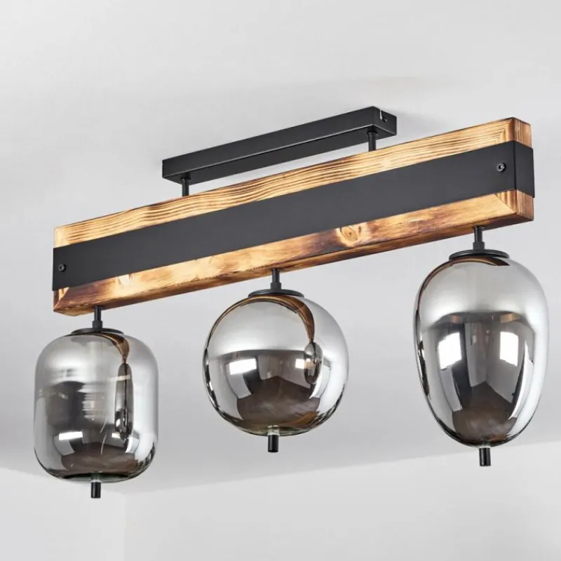 Suspension Verre Fumé-hofstein Plafonnier Pedreles Écru, Noir, 3 lumières