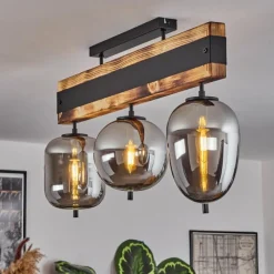 Suspension Verre Fumé-hofstein Plafonnier Pedreles Écru, Noir, 3 lumières