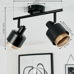 Lampes Dorées-hofstein Plafonnier Pegos Noir, 2 lumières