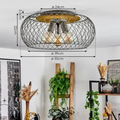 Lampes Vintages & Rétros-hofstein Plafonnier Pinsaguel Gris, Bois foncé, 3 lumières