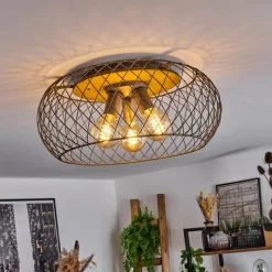 Lampes Vintages & Rétros-hofstein Plafonnier Pinsaguel Gris, Bois foncé, 3 lumières