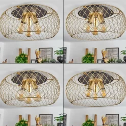 Lampes Industrielles-hofstein Plafonnier Pinsaguel Laiton, Noir, 3 lumières