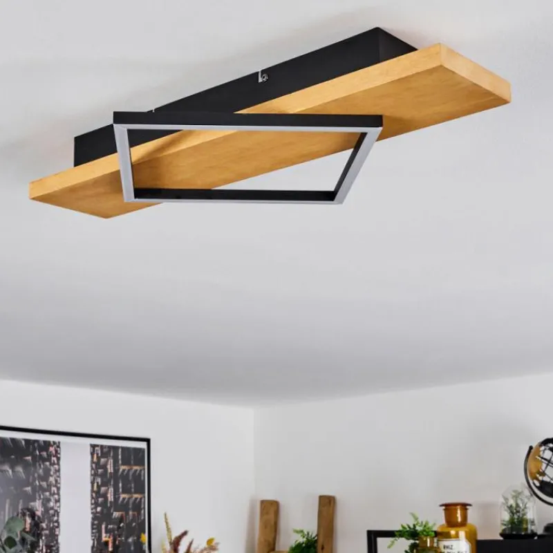 Luminaires Scandinaves-hofstein Plafonnier Pompu LED Bois clair, Noir, 1 lumière