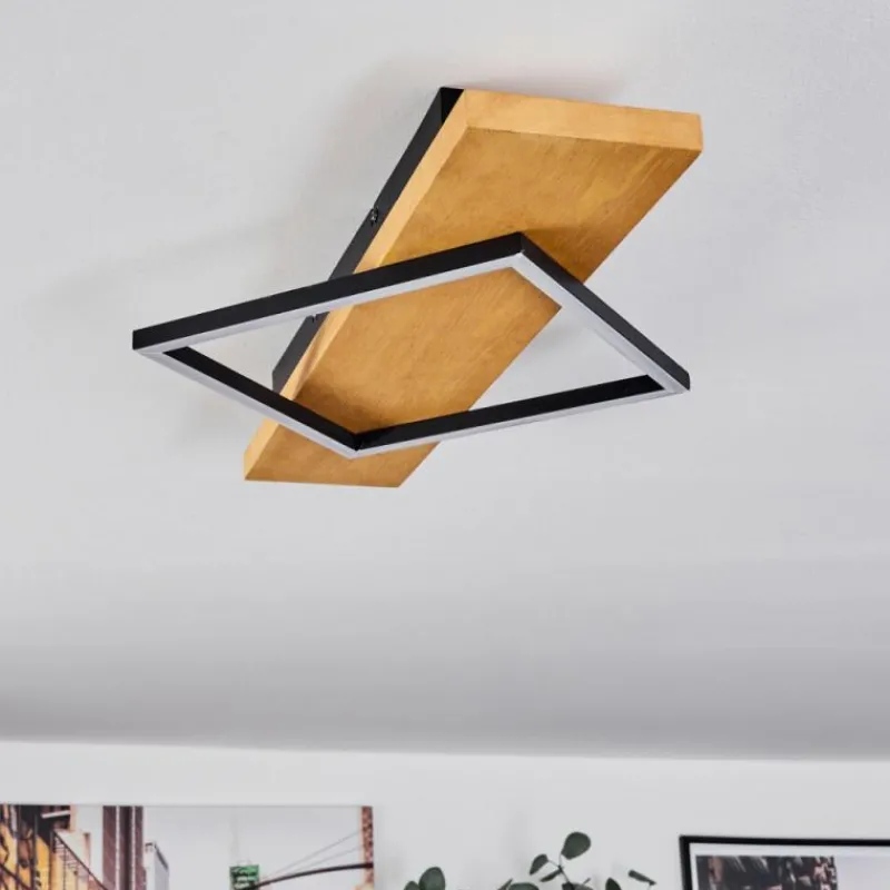 Luminaires Scandinaves-hofstein Plafonnier Pompu LED Bois clair, Noir, 1 lumière