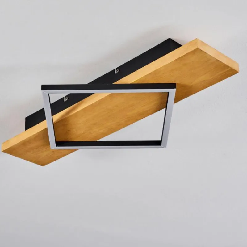 Luminaires Scandinaves-hofstein Plafonnier Pompu LED Bois clair, Noir, 1 lumière