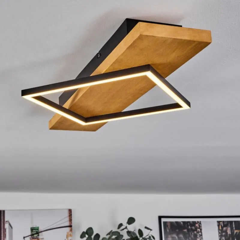 Luminaires Scandinaves-hofstein Plafonnier Pompu LED Bois clair, Noir, 1 lumière