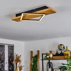 Luminaires Scandinaves-hofstein Plafonnier Pompu LED Bois clair, Noir, 1 lumière